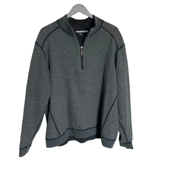 Tommy Bahama Flipshot XL/XXL gray/black reversible 1/4‎ zip mock neck sweatshirt - Picture 2 of 8